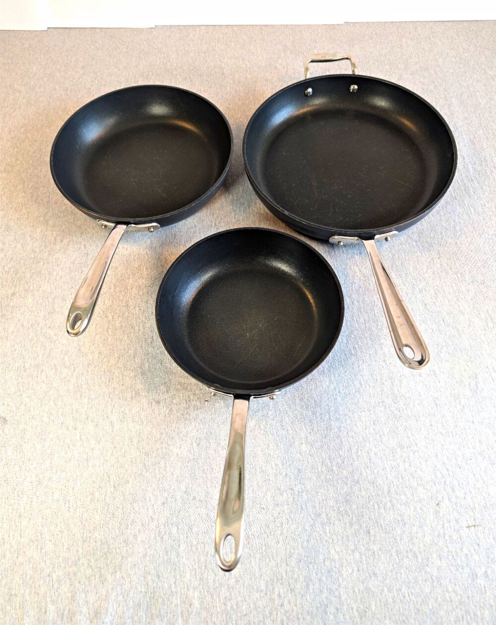 All-Clad 3-Piece Nonstick Frying Pan Set Black w Stainless Handles Electric/Gas